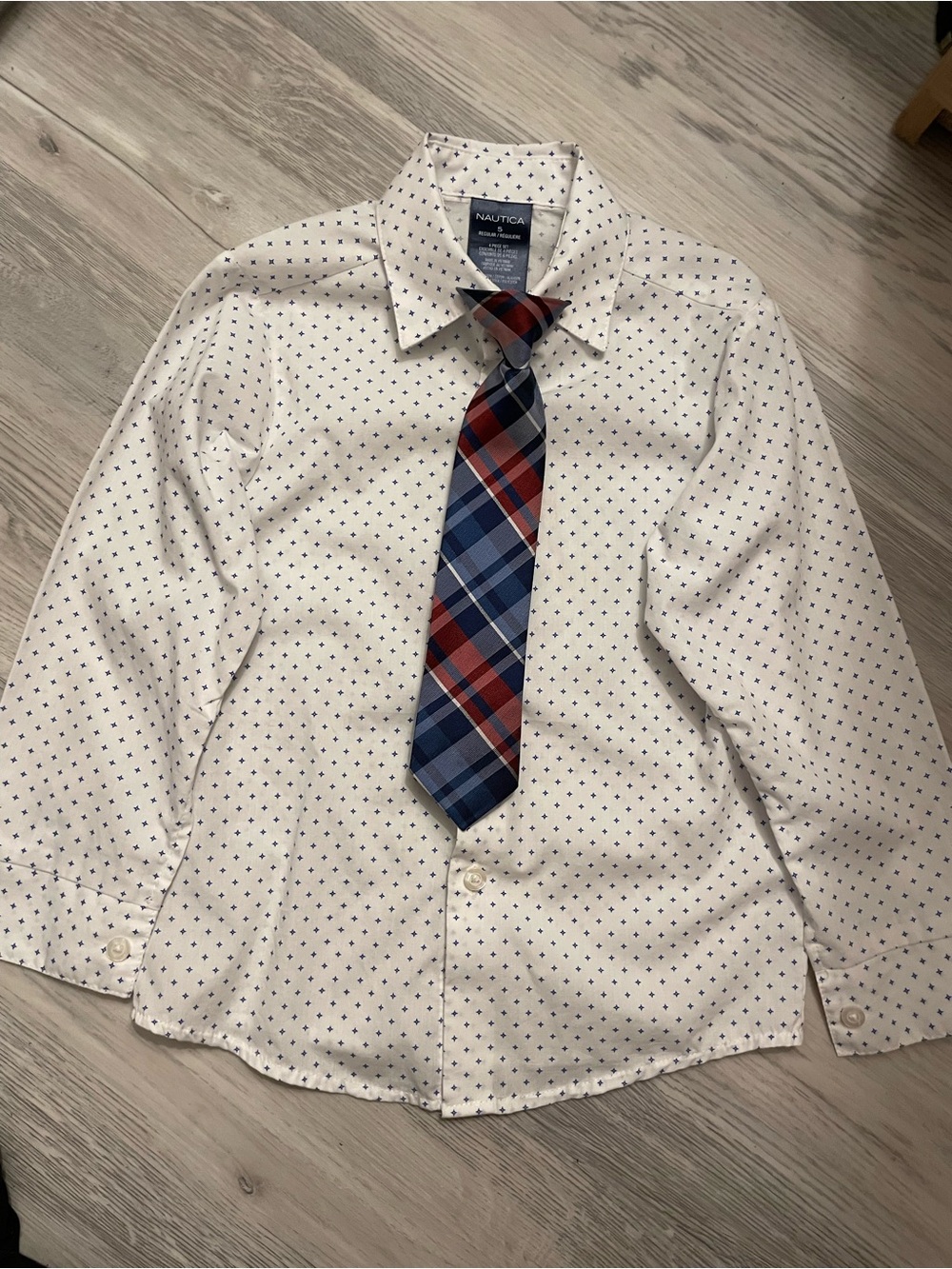 Nautica White Dress Shirt with Navy Micro-Dot Pattern